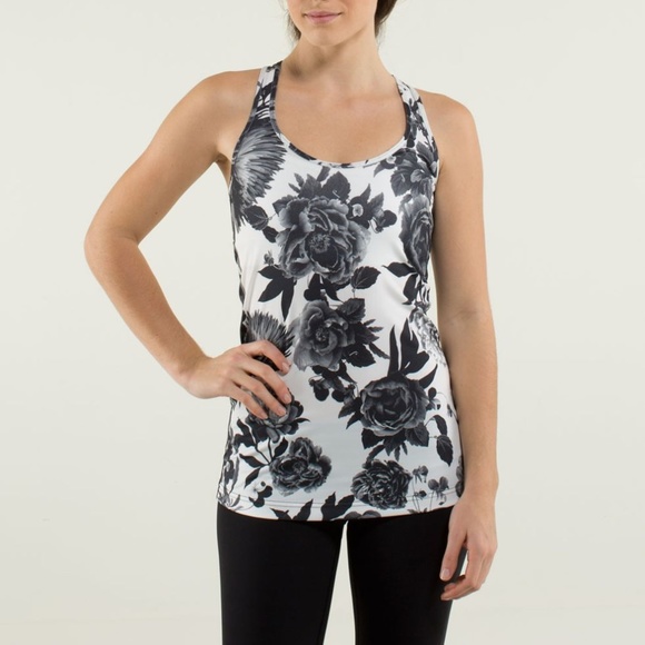 Lululemon Cool Racerback Black and White Floral - Picture 1 of 3